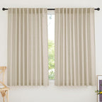 RYB HOME Extra Wide Sheer Curtains, Linen Texture Semitransparent Sheer Drapes Elegant Window Decoration for Bedroom Living Room Study Office, Beige, W 70 x L 63 inch Each, 2 Panels