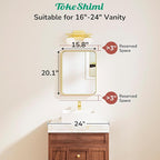 TokeShimi 16x20 Brushed Gold Bathroom Mirror,Vanity Mirror Bathroom Wall with Tempered Glass,Modern Metal Framed Mirror with Aluminum Frame(Horizontal/Vertical)
