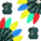 Battery Operated String Lights - 18ft 50 LED C3 String Lights Christmas Lights Battery Powered String Lights for Indoor Outdoor Christmas Tree Wreath Party Decoration, Waterproof, Multicolor 2Pack