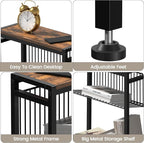 Small Side Table Set of 2 for Small Space, 3-Tier Narrow End Table with Magazine Holder, Slim Nightstand, Skinny Snack Couch Table in Living Room, Bedroom and Balcony (Rustic Brown &Black)