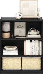 Furinno GEHRY Book Shelf, 3-Tier Bookshelf, Bookcase with Adjustable Shelves, 11.6 x 24.8 x 31.6, for Living Room, Bedroom, Home Office, Blackwood