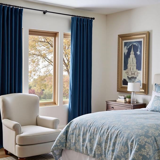 Lazzzy Velvet Blackout Curtains Thermal Insulated Room Window Drapes Super Soft Luxury Curtains for Living Room Bedroom Rod Pocket 2 Panels, Dark Blue, 52" W x 90" L