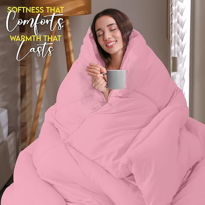 Utopia Bedding Comforter Duvet Insert, Quilted Comforter with Corner Tabs, Box Stitched Down Alternative Comforters Queen Size (Pink)