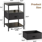 SUPERJARE Night Stand with Charger Station, 27.7 Inch Tall Nightstand with Adjustable Fabric Drawer, Bed Side Table, Fabric Drawer Dresser for Bedroom, Living Room, Black
