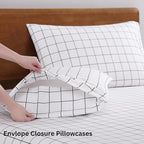 LANE LINEN 100% Organic Cotton King Size Sheets Set, Soft Breathable Sheets Percale Weave, All Season Machine Washable Hotel-Quality Mercerized Fully Elasticized Printed King Sheet Set - Windowpane