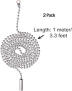 Shappy 2 Pack Steel Beaded Ball Pull String Extension Chain with Connector for Ceiling Fan Light Fixture Light Bulb Switch Chain Extender, 1 Meter Length