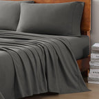 LANE LINEN 100% Organic Cotton Sheets King Size Machine Washable Fully Elasticized Soft & Comfy Mercerized Sustainably Produced All Season Eco Friendly Cotton Sheets sábanas King- Charcoal