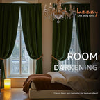 Lazzzy Velvet Blackout Curtains Thermal Insulated Room Window Drapes Super Soft Luxury Curtains for Living Room Bedroom Rod Pocket 2 Panels, Moss, 52" W x 108" L