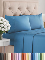 Twin 4 Piece Sheet Set - Comfy Breathable & Cooling - Ultra-Soft Hotel Luxury Bedding Set with 8-16 Inch Deep Pockets - 1 Flat & 1 Fitted Sheet & 2 Pillowcases - Wrinkle Free & Easy Care - Denim Blue