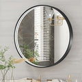 24 Inch Round LED Bathroom Mirror, Black Metal Framed Lighted Mirror for Bathroom, Wall Mouted LED Vanity Mirror with Lights, 3 Colors and Stepless Dimmable, Anti-Fog, Memory