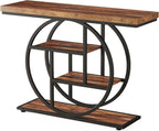 Tribesigns 41.3" Console Table, Industrial 4-Tier Sofa Table Entryway Table with Circle Base, Narrow Wood Accent Tables with Storage Shelves for Living Room, Hallway, Foyer, Rustic Brown