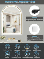 20x30 Inch Arch LED Bathroom Mirror, Gold Lighted Bathroom Mirrors Wall Mounted, Vanity Mirror with Anti-Fog, Memory Function, 3 Color Temperature, Dimmable Led Mirror for Bathroom