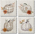 Thirstystone Fall Pumpkins 4 Pack Assorted Tumbled Tile Stone Coasters with Protective Cork Backing 4" Square Manufactured in The USA
