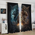 Cool Norse Viking Theme Curtains - Fantasy Ancient Symbols Wildlife Wolf Nordic Vikings Thermal Insulated Blackout Curtains - Rod Pocket Window Treatment Drapes for Bedroom 2 Panels 63L x 27.5W