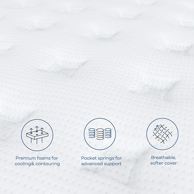 Coolvie 12 Inch Twin XL Mattress, Hybrid XL Twin Mattress in a Box, Medium Firm Feel, 3 Layer Premium Foam with Pocket Springs for Motion Isolation and Pressure Relieving, 100-Night Trial