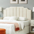 24KF Cream Teddy Fabric Tufted for Queen Upholstered Headboard, Modern Vertical Channel Design Full Headboard with Stepped Silhouette Top Edge, 6026-Q-Teddy Cream