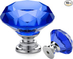 Ravinte 10 Pack Blue Crystal Glass Cabinet Knobs - 30 mm Diamond Shaped Drawer Pulls With Silver Base for Dresser