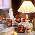 12 Pack Vintage Amber Votive Candle Holders, Glass Candle Holders for Wedding Table Centerpiece, Small Tealight Candle Holder for Home Decor, Tea Lights Candle Holder for Party, Boho Fall Decor
