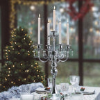 20.3'' Tall 5 Arm Candle Holder Centerpiece for Table, Metal Candelabra Candle Holder, Retro Candlestick Table Centerpieces for Party, Events, Home, Wedding Decor (1Pc, Silver)