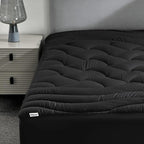 SLEEP ZONE Full Size Cooling Mattress Topper for Double Bed, Premium Zoned Cool Mattress Pad Cover, Padded Mattress Protector Breathable Washable, Deep Pocket 8-21" (Black, Full)