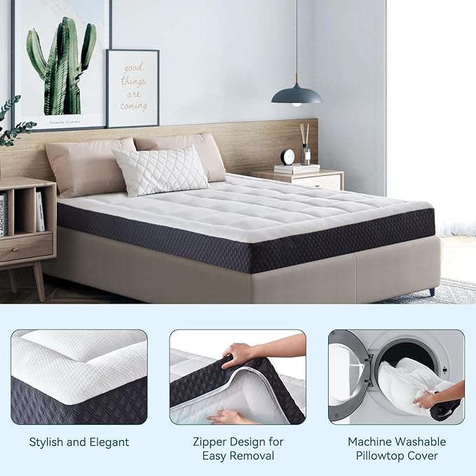 ONENICE 10 Inch Mattress Full, Cooling Gel‑Infused Memory Foam Mattresses in a Box, Imitation Cotton Fabric with 3D Down Alternative Filling Pillowtop CertiPUR-US® Certified, Fiberglass-Free