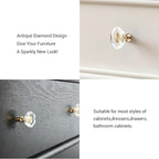 12-Pack Brass Base Crystal Drawer Knobs,Glass Crystal Gold Cabinet Knobs,1-5/16-Inch Hexagon,Kitchen Hardware Pulls, Modern Bathroom Hardware knob