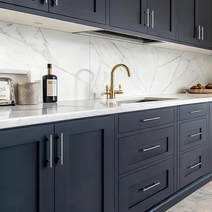 homdiy (25 Pack) Drawer Pulls Brushed Nickel Cabinet Pulls HD201SN Cabinet Hardware Euro Style Drawer Handles 6-1/4in Hole Centers Kitchen Cabinet Handles Cupboard Handles