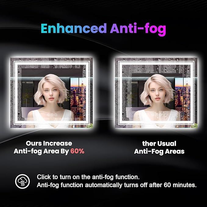 LED Mirror for Bathroom, 55"X36" with 8 RGB Backlit +3 Front Lit (Adjustable Individually), Anti-Fog, Large Lighted Bathroom Vanity Mirror for Wall,Shatterproof,Memory Function,Tempered Glass