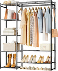 Wardrobe Closet, Portable Clothing Rack for Hanging Clothes, Free Standing Closet Organizers and Storage System with 4 Tiers Shelves for Cloakroom Bedroom, Black