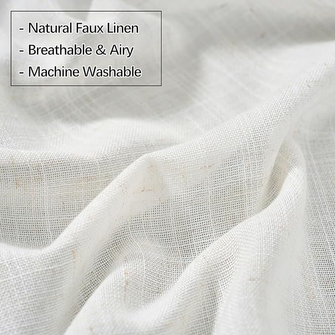 Neutral Linen Semi Sheer Curtains 102 Inch Long, Cream Textured Light Filtering Drapes for Living Room, Modern Farmhouse Window Decor, Floor to Ceiling Pinch Pleat Curtain with Hooks