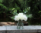 14" Artificial Flowers with White Roses in Vase, Fake Flowers in Artificial Water Vase, Silk Flower Arrangements with Artificial Flowers for Home Dining Table Decor.