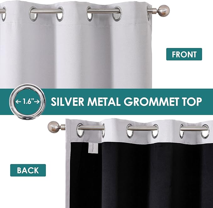 ChrisDowa 100% Blackout Curtains for Bedroom with Black Liner, 2 Thick Layers Total Blackout Thermal Insulated Grommet Window Curtains 2 Panels Set (Greyish White, 52 x 84 Inch)