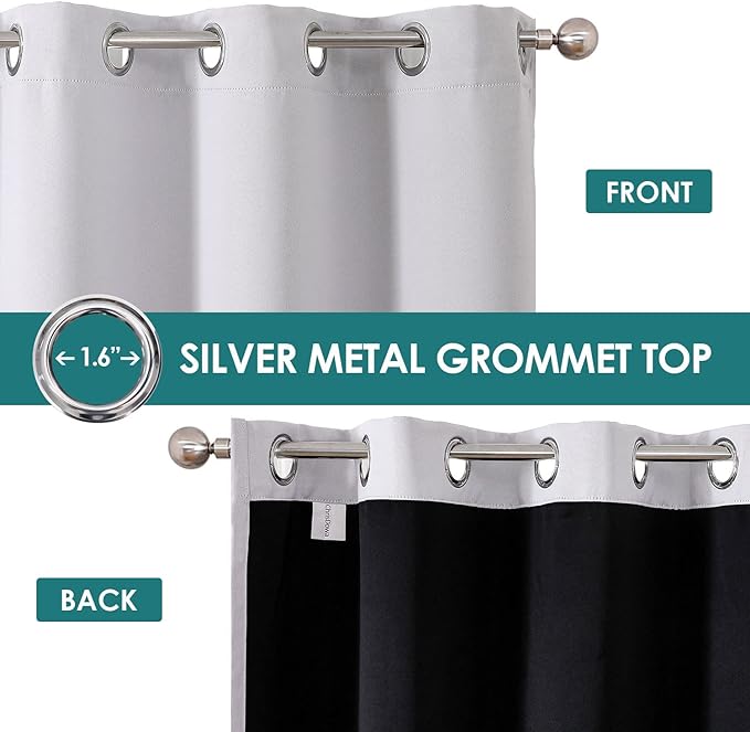 ChrisDowa 100% Blackout Curtains 63 inch Long for Bedroom with Black Liner, Extra Wide 2 Layers Total Blackout Thermal Insulated Grommet Window Curtains 2 Panels Set (Greyish White, 60 x 63 Inch)