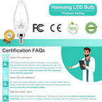 hansang 8 Pack E12 Candelabra LED Bulbs 5000K Bright Daylight, Small Base Ceiling Fan Light Bulb 6W, Type B Light Bulb for Chandelier, Candle Shape B11 Light Bulb, 600LM, Non-dimmable