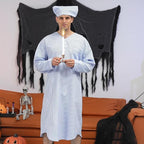 Toulite 4 Pcs Men's Pajama Set Includes Men's Nightshirt Night Sleeping Cap Candle Holder and Candle for Halloween Christmas(2x-large)
