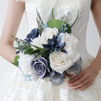 Wedding Bouquet Artificial Navy Blue Roses Flower Bride Bridal Bouquets Handmade Silk Flower Wedding Bride Bouquets for Church Party Home Decoration (Navy Blue)