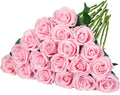 Ouddy Decor 20 Pcs Red Roses Artificial Silk Flowers Fake Roses Bouquet with Long Stems for Valentines Day Decor Wedding Home Party Table Centerpieces Bridal Bouquet DIY Floral Arrangment, Pink