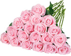 Ouddy Decor 20 Pcs Red Roses Artificial Silk Flowers Fake Roses Bouquet with Long Stems for Valentines Day Decor Wedding Home Party Table Centerpieces Bridal Bouquet DIY Floral Arrangment, Pink
