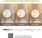 Makeup Vanity with Round Mirror and Lights, White Vanity Makeup Table with Charging Station, Small Vanity Table for Bedroom, 3 Lighting Modes, 31.5in(L)