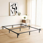 7 Inch Metal Bed Frame Queen Size, Compatible with Most Brand Box Spring Or Mattress, 9-Leg Support Bed Base, Headboard Attachable, Noise-Free, Easy Assembly, Black