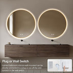 Niccy Round Led Mirror for Bathroom, 40" Backlit Mirror for Wall Circle Lighted Mirror with Gold Frame Anti-Fog, 3 Colors, HD Glass and IP65 Waterproof