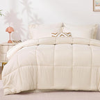 Love's cabin Queen Comforter Set Beige, 7 Pieces Queen Bed in a Bag, All Season Bedding Sets with 1 Comforter, 1 Flat Sheet, 1 Fitted Sheet, 2 Pillowcase and 2 Pillow Sham