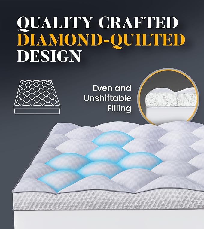 3 Inch Ultra-Fluffy Memory Foam Mattress Topper Full XL for Back Pain, Extra Soft Pillow Top Full XL Mattress Topper with 4X Support, Mattress Pad with Breathable Air Mesh Sides, 6-21'' Deep Pocket