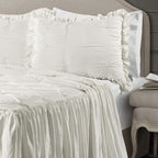Lush Decor Ravello Pintuck Ruffle Skirt Bedspread Set - Luxe 3 Piece Ruffled Bedding Set - Traditional Glam & Farmhouse Inspired Bedroom Decor - King, White