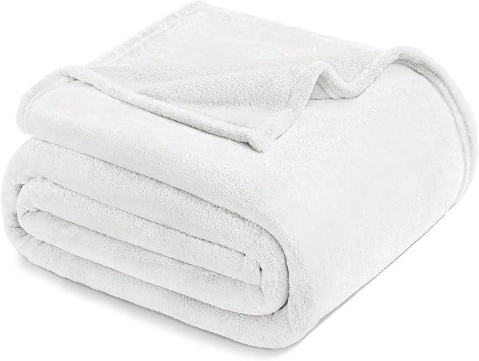 Exclusivo Mezcla Fleece Blanket Queen Size for Bed, Super Soft and Warm, All Season Use, Cozy, Plush, Lightweight, 90x90 Inches, Pure White