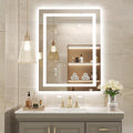 USHOWER LED Bathroom Mirror 24x32 Inch with Lights - Frameless Tempered Glass LED Backlit Lighted Mirror for Bathroom Vanity with Anti-Fog, 3 Colors Dimmable, Memory Function, Wall-Mounted