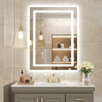 USHOWER LED Bathroom Mirror 24x32 Inch with Lights - Frameless Tempered Glass LED Backlit Lighted Mirror for Bathroom Vanity with Anti-Fog, 3 Colors Dimmable, Memory Function, Wall-Mounted