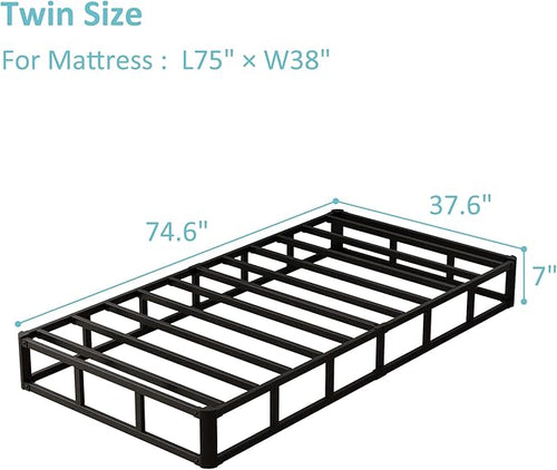 7 Inch Twin Box Spring Bed Base, Low Profile Metal Boxspring Twin with Fabric Cover, 2000 Lbs Max Weight Capacity Mattress Foundation, Noise-Free, Easy Assembly