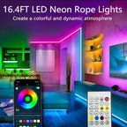 16.4FT Neon Rope Lights,Flexible Led Rope Light Control with App/Remote,Multiple Modes,Music Sync,IP65 Outdoor RGB Led Strip Lights Waterproof