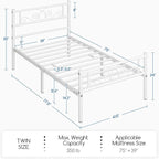 Yaheetech Twin Bed Frames Metal Platform Bed with Headboard and Footboard No Box Spring Needed Easy Assembly,Under-Bed Space: 12.6''/White/Twin Bed